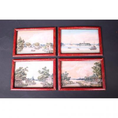 Canton School Gouaches Series Of 4