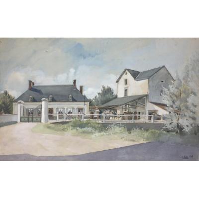 Pair Of Gouaches: 20th Century Architectural Drawing, Mill And Flour Mill