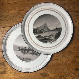 Absinthe: Pair Of Serving Trays Enamelled Sheet Switzerland And Jura