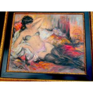 Oil On Canvas "young Girl With Black Stockings" By Pierre Duteurtre, Era Domergue 1950-1960