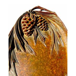Superb Large Bronze Tray "pine Cones" By Leroyer, Circa 1900, Daum Marionette Era