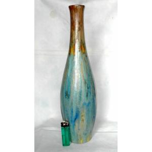 Beautiful Large 2-tone Crystallization Vase From Pierrefonds, 42 Cm, Perfect, Daum Mougin Era 192