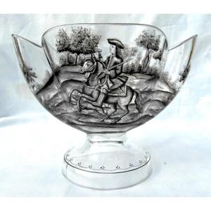 Enameled Glass Bowl By Lenhardt, 1880, Steinschonau Glassworks, Daum Galle Era, Bohemia