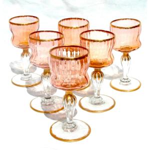 Very First Glasses From The Daum House, Circa 1885, Venetian Coasts Model, Galle Baccarat Era