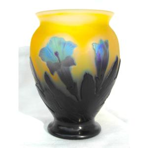 Vase With Blue Bignonias By Gallé, Circa 1900, Daum Art Nouveau Era