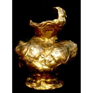 Bronze Vase 1900 "cherubs In The Clouds", By J. Meliodon, Cast Louchet Era Siot Barye