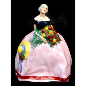 Ceramic Subject "the Gallant With The Bouquet" By Gazan, Edition Etling, 1920, Daum Art-deco Era