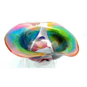 Monumental Glass Bowl "calcedonia" By Dino Rosin In Murano, Daum Galle Era