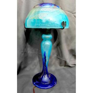  Rare Daum Art Deco Jade Glass Mushroom Lamp, Perfect, 47cm, Galle Era 1920