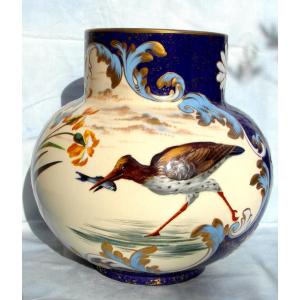 Large Vase By Keller And Guerin In Lunéville "la Pêche", Era Galle 1900
