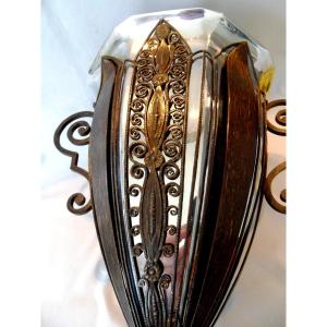 Large Iron Vase Art-deco By F Bauquin, Era Brandt Kiss Daum 1920