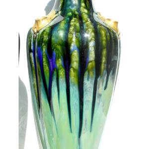 Art Nouveau Vase, Bronze Mount By Paul Louchet, Daum Era 1900 Milet Daum