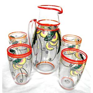  Rare Art-deco Delatte Orangeade Service, Perfect, Daum Galle Era 1920