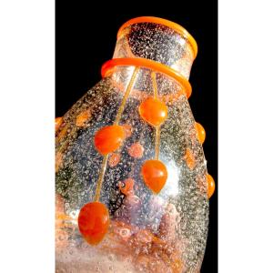 Rare And Interesting Art Deco Daum Vase, Appliqués And Bubble Glass, Galle Era 1920