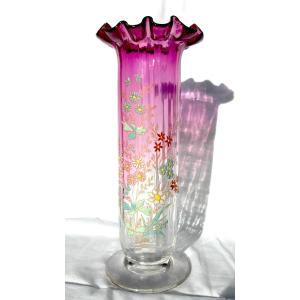 "flowers Of The Fields" Vase In Enameled Glass By Legras, Daum Galle Era 1900