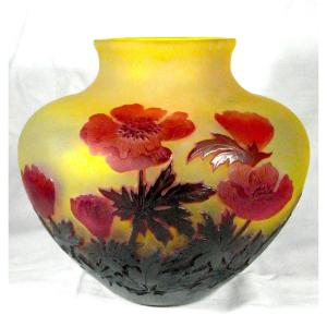 Galle Vase With Poppies, Circa 1900, Daum Art Nouveau Era