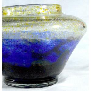 Art Deco Vase With Gold And Silver Sequins By Muller, Daum Galle Era 1925