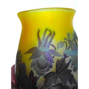 Vase With Blue Columbines By Gallé, Daum Era 1900