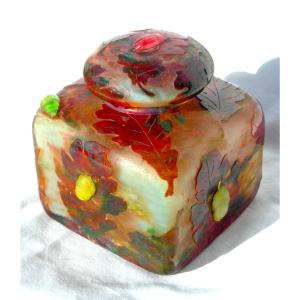 Daum Inkwell With Oak Leaves And Beetle Appliqués, Galle Era 1900