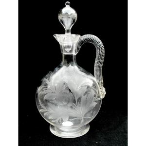 Crystal Decanter Reworked By Saint-louis, Circa 1880, Era Daum Baccarat Lalique