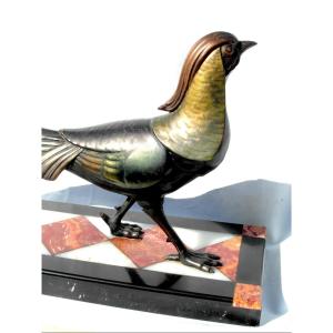 A Period Polychrome Art Deco Piece On Marble And Three-color Onyx, By Daum Bar Soigniez