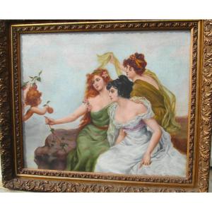 "cupid And The Three Graces" By Laigle, Dated 1901, Art Nouveau Period