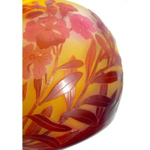 Ball Vase Decorated With Red And Pink Weigelias By Galle, Daum Era 1900