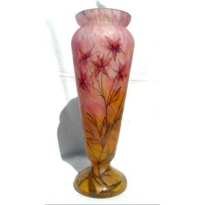Vase Daum Aux Solanées, Belle étoile Glassware, Circa 1920, Galle Art-nouveau Era