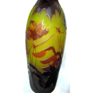Vase Engraved With Silver Maple Samaras (paul Nicolas), 25 Cm, Era Daum Galle 1900
