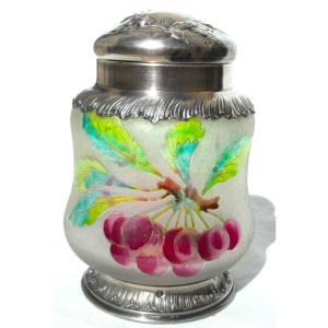 Cherry Box Engraved By Legras With Solid Minerva Silver Mounting, Circa 1900, Daum Era