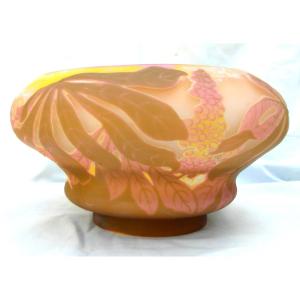 Large Engraved Vase (4 Layers) With Chestnut Trees By Gallé, Rare Colors, Circa 1900, Daum Era