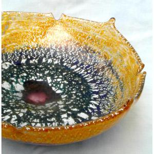 Scalloped Art-deco Bowl With Silver Pearl Decoration By Muller, Daum Galle Era 1920