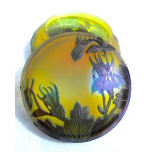 Art-nouveau Candy Box With Blue Columbines By Galle, Perfect, Daum Era 1900