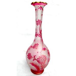 1900 Vase With Floral Design, Acid-etched By The Saint-louis Glassworks, Perfect, Daum Gallé Era