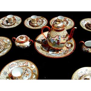 Complete Eggshell Porcelain Coffee Set In Satsuma, Meji Period, Circa 1900