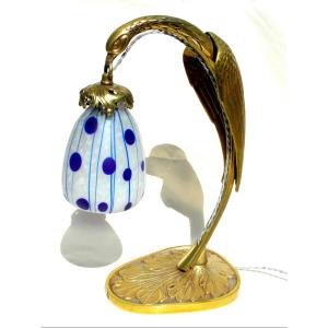 Art-nouveau Lamp With Bronze Eagle Foot And Tulip Koloman Moser