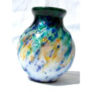 Art-deco Vase In Enamel On Limoges Copper By Jean-baptiste Issanchou, Faure Sarlandie Era