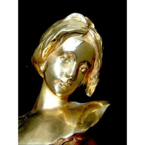 1900 Gilded Bronze Bust "la Melancolie" By Antoine Bofill, And Louchet Fondeur