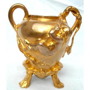 Art-nouveau Vase With Cherub Clinging To A Liane By E. Barrias , Barbedienne Foundryman