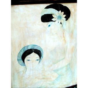 Oil On Silk "chagrin D"amour" By Mara Tran Long, 1977, Signed