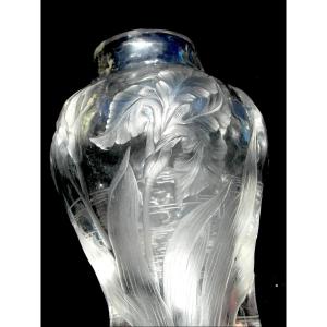 Vase Decorated With Irises, Carved By Eugène Michel; Bronze Mount By Enot, Circa 1900, Daum Era