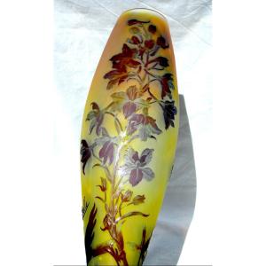 Large Galle Vase With Gentian Design, In Perfect Condition, 44.5 Cm, Circa 1900, Daum Art Nouveau