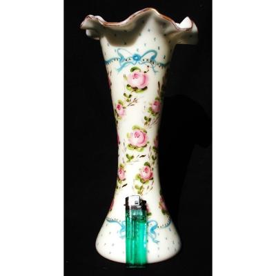 Napoleon 3 Baccarat Diabolo Vase "garlands Of Roses And Ribbons", Circa 1880 Era Daum