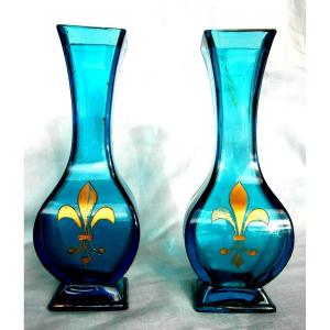 Pretty Pair Of Baccarat Vase "lys Royal", Form "lotus", Era Daum Galle