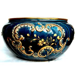 Pretty 1900 Vase With Floral Decor And Rocailles By Keller And Guerin In Luneville, Era Galle Deck