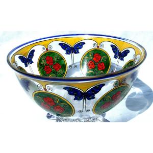 Pretty Art-deco Vase " Roses And Butterflies" By Sevres, Era Daum Galle Goupy