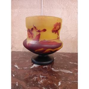 Daum Nancy Caméo Glass Vase Tobacco Flowers 