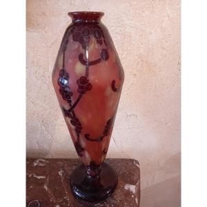 Schneider Le Verre Français Acid-etched Multi-layer Glass Vase With Pearl Decor 