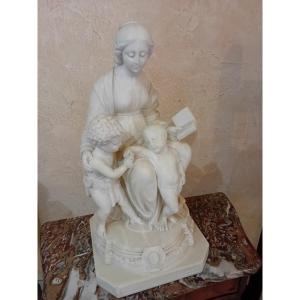 Madonna Del Cardellina Important Alabaster Sculpture Ht 55cm
