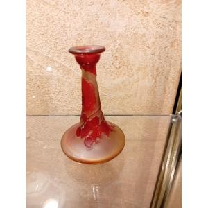 Gallé Establishments, Multi-layered Acid-etched Glass Vase Decorated With Red Currants